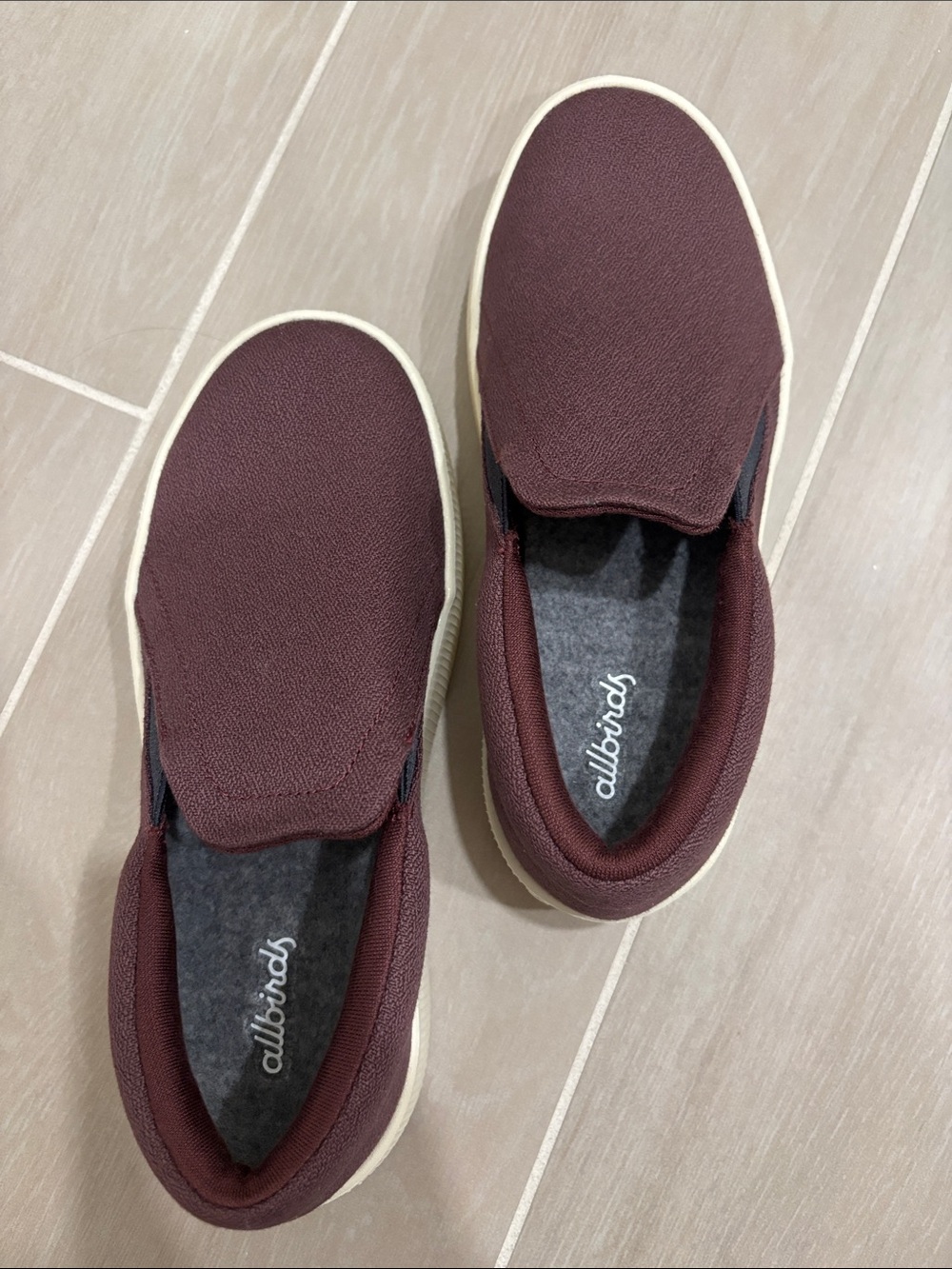 allbirds Maroon Slip-On Sneakers with Cream Sole